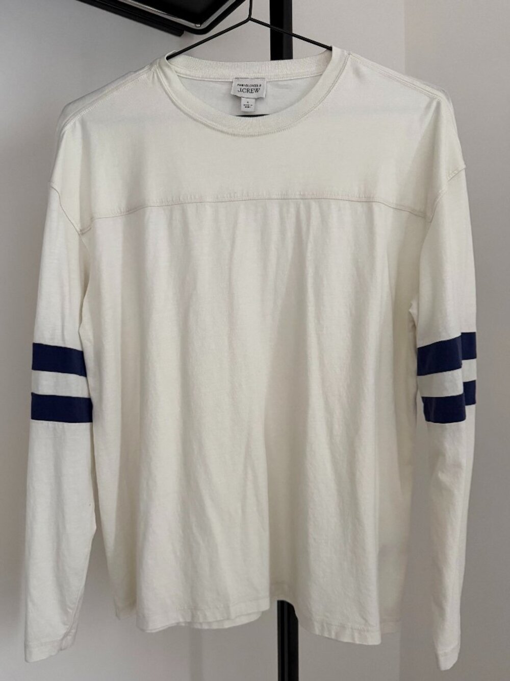 NWOT Mari Giudicelli X J.Crew football T-shirt, Cream/Navy, Size Small